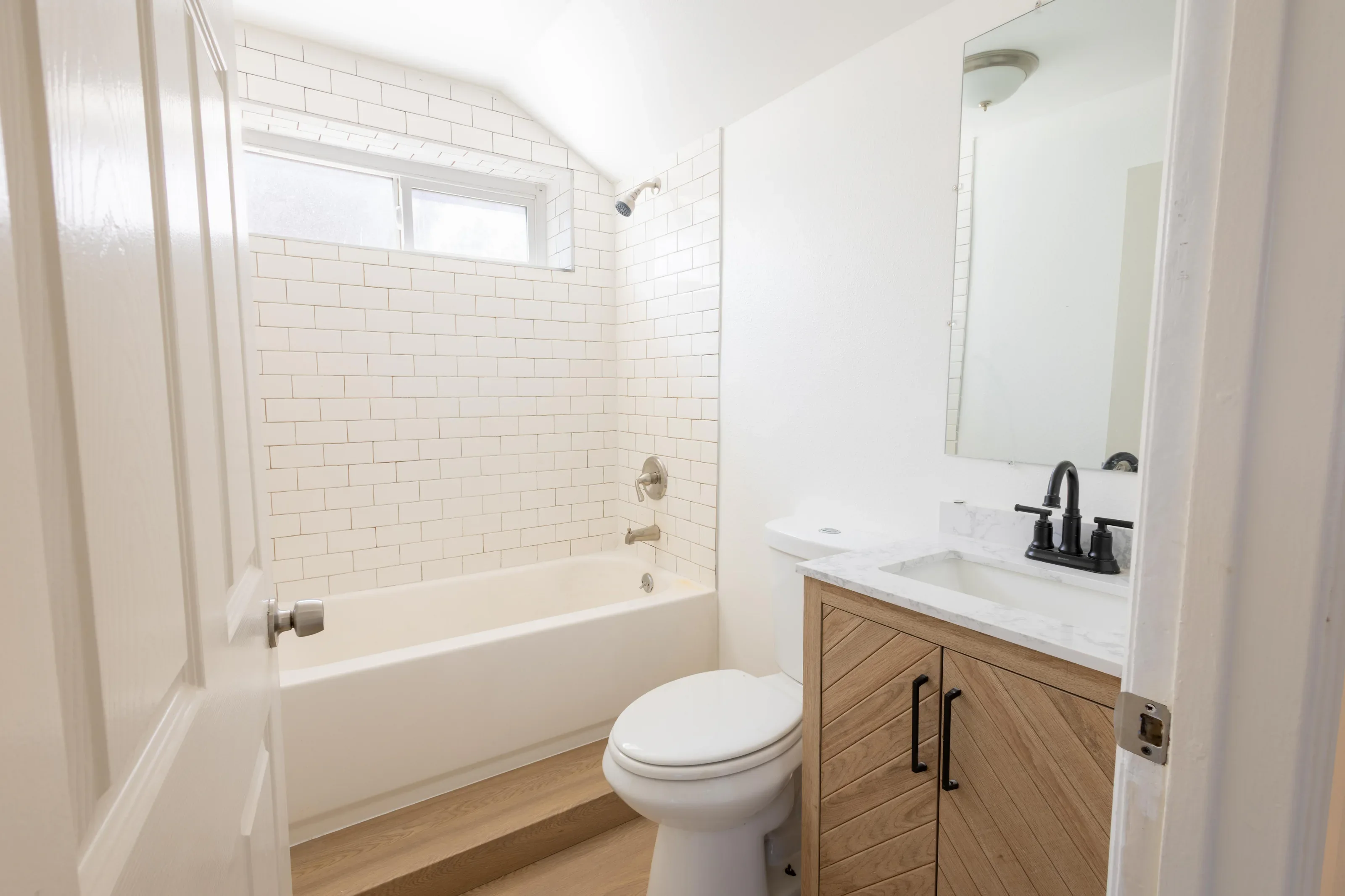 Bright renovated bathroom photographed with natural perspective