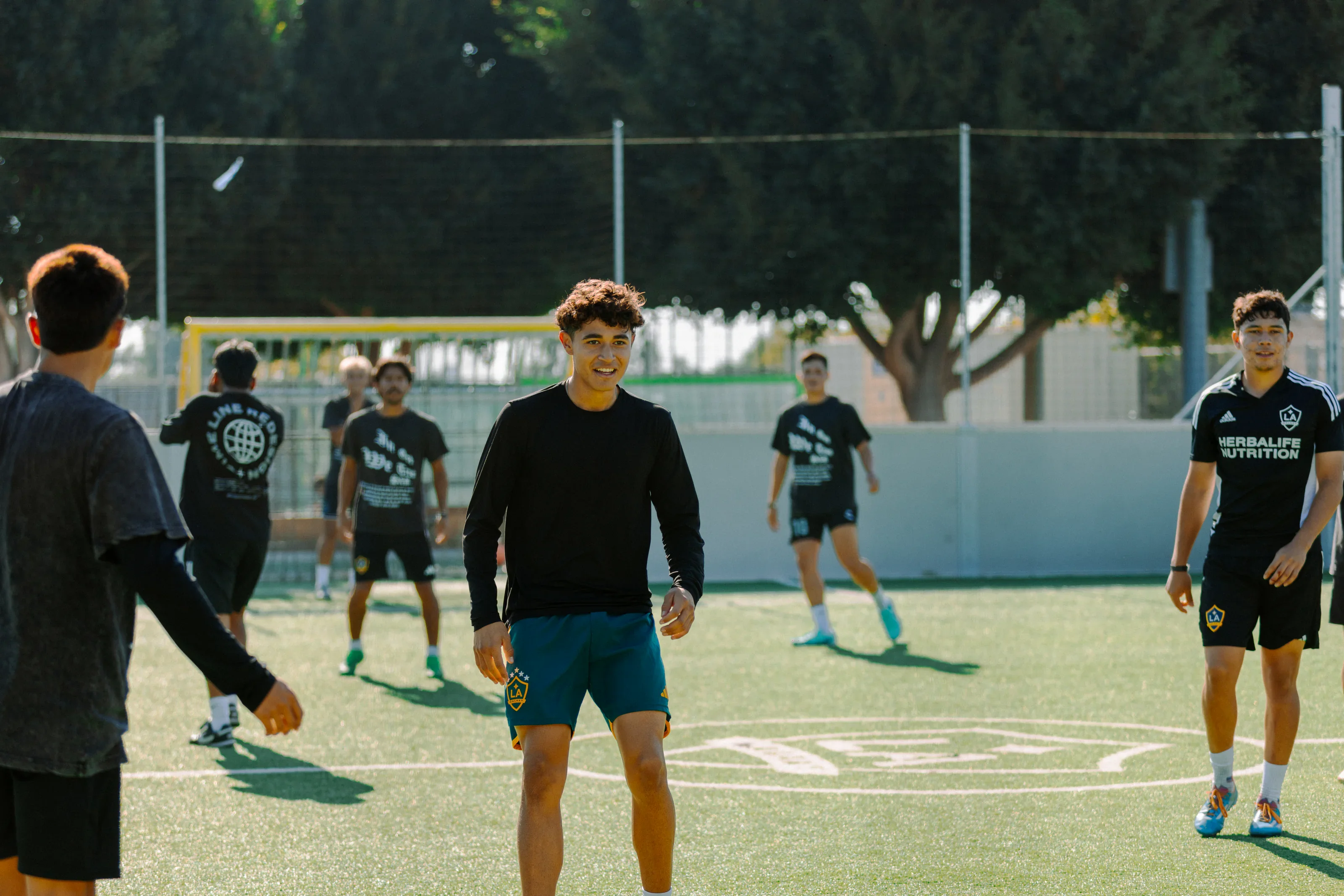 Players warming up together before a soccer match