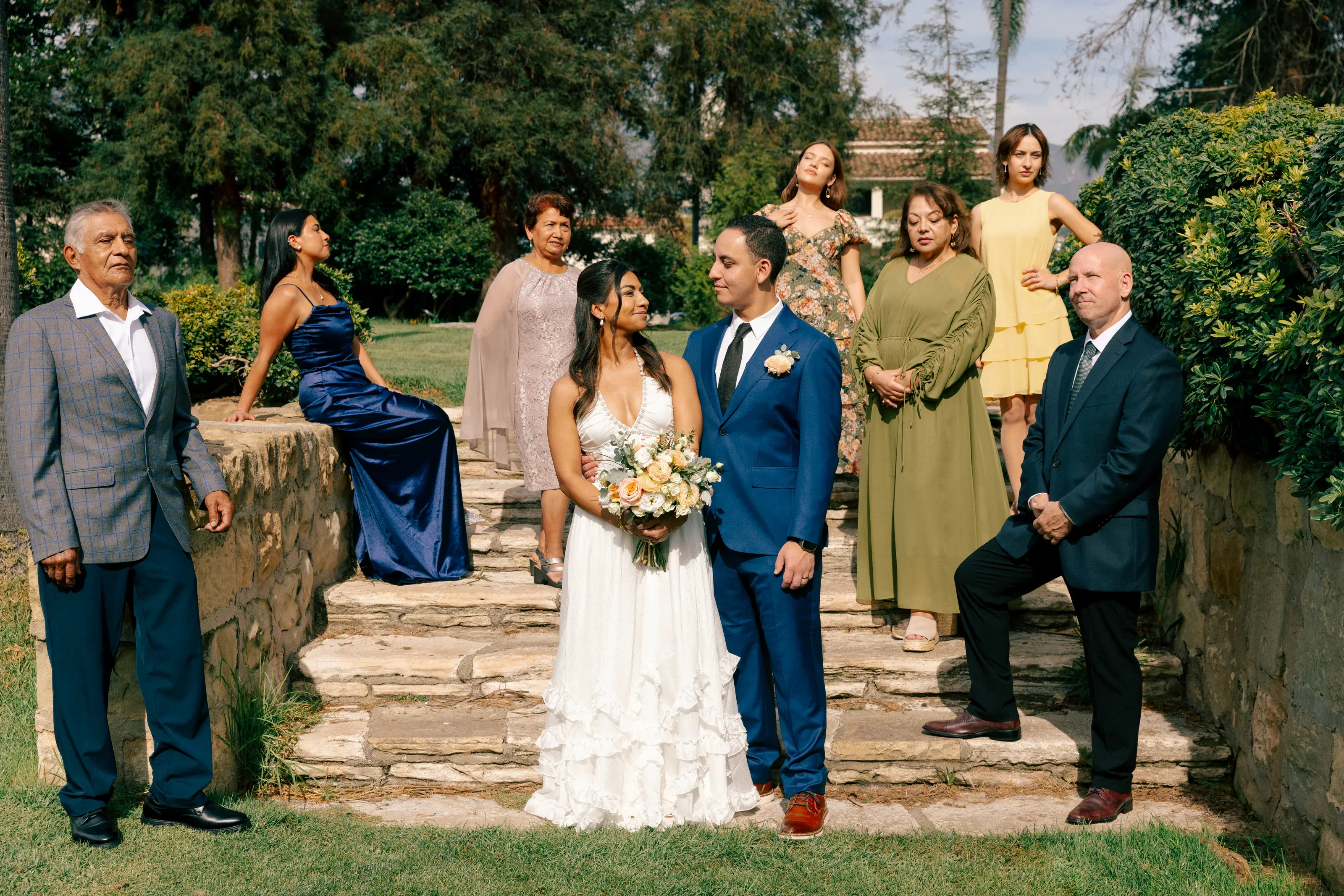 Wedding party portrait on the courthouse steps